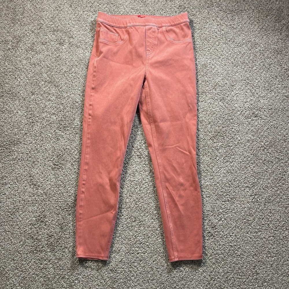 Spanx Jean-ish Ankle Leggings Pants Womens Medium Red Slim Stretch Twill Pull On